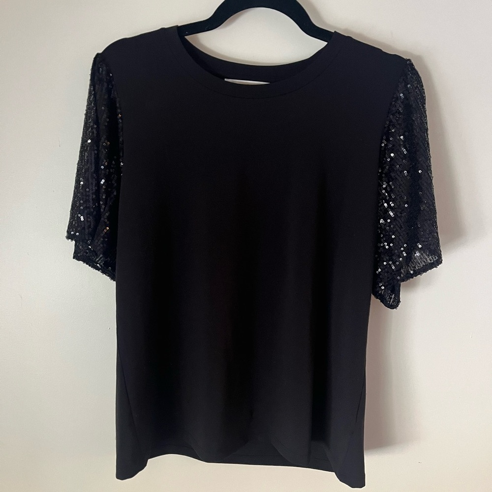 Michael Kors Black Blouse with Sequin accents Size Lg NWT